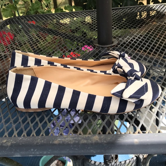 J. Crew Women’s Ballet Flats Blue White Striped Bow Canvas Made in Italy 8